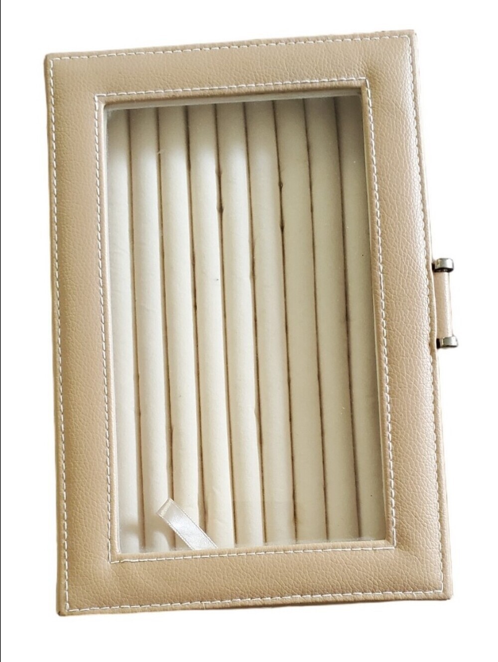 Faux Leather Ring Jewelry Organizer Display Case Cream